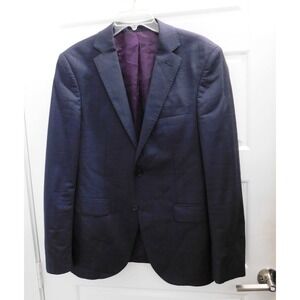 Valiant Paris Mens Blazer Suit Jacket Sport Coat Navy Blue Plaid Size 36